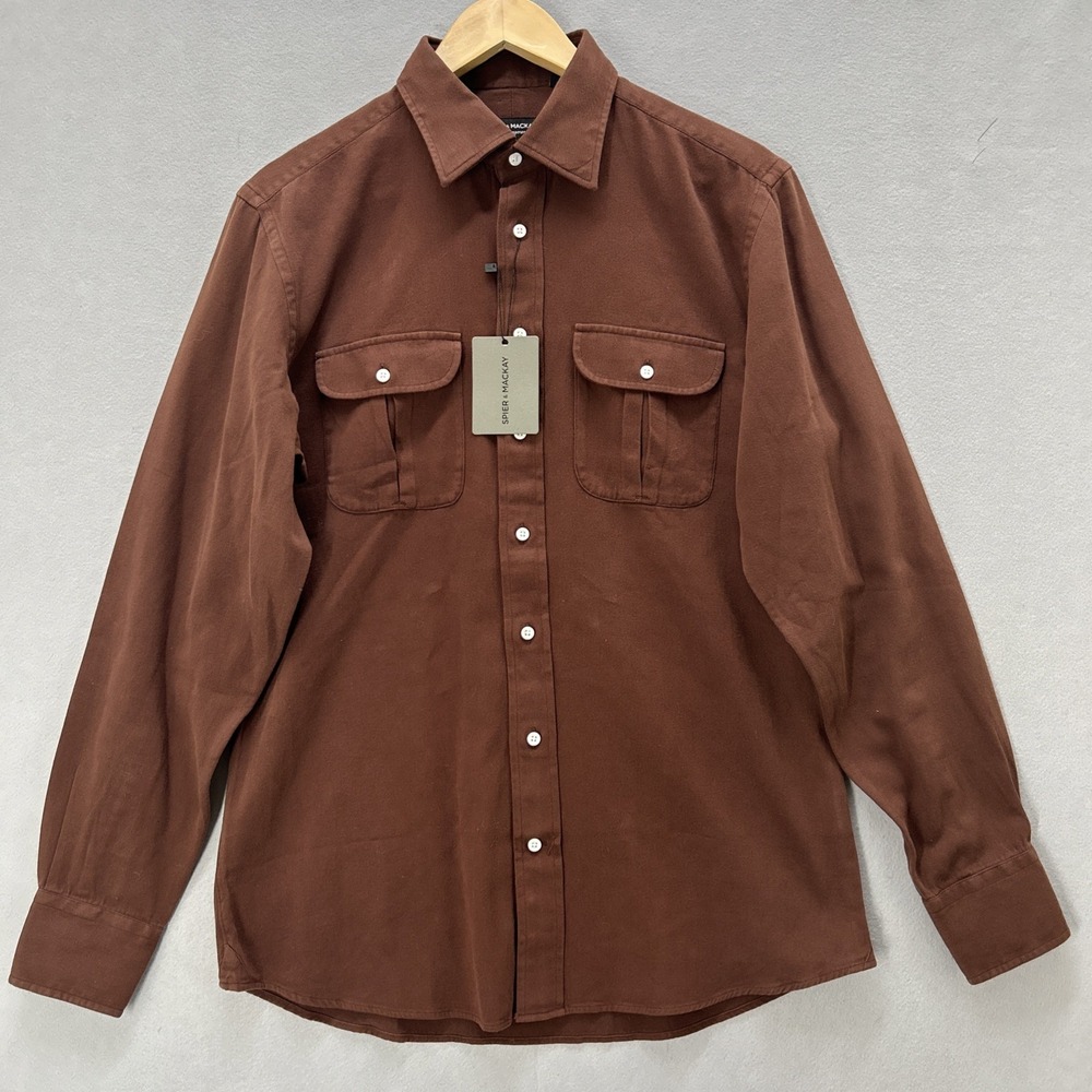 Spier & Mackay Shirt Mens 15.5 Burgandy Contemporary Fit Twill Utility Pockets
